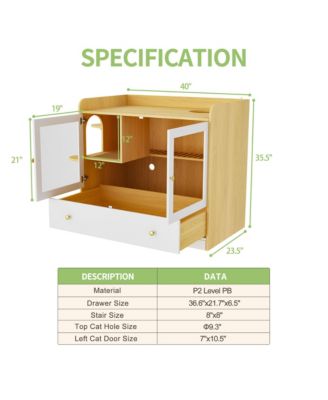 Cat Litter Box Furniture Hidden, Cats Condo Pet House with Stairs, Indoor Cat Litter House