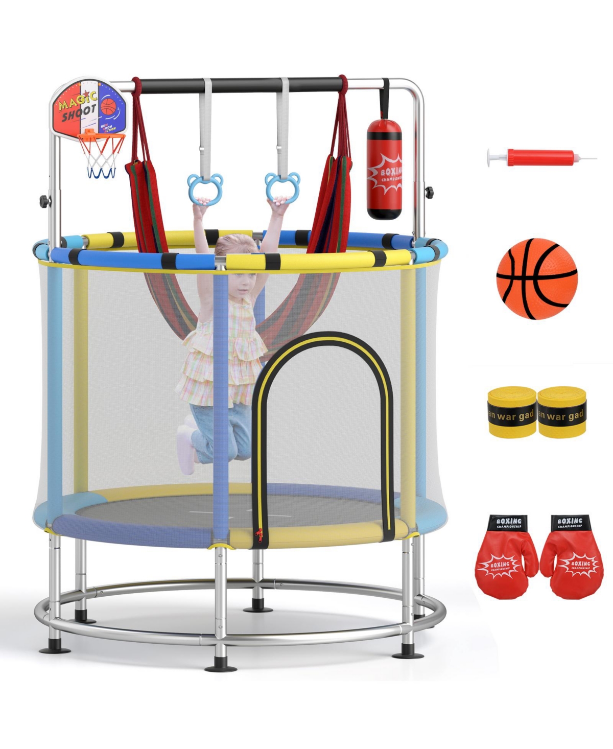 Gymax 6-in-1 Kids Trampoline Combo 55'' Toddler Play Activity Center w/Hammock