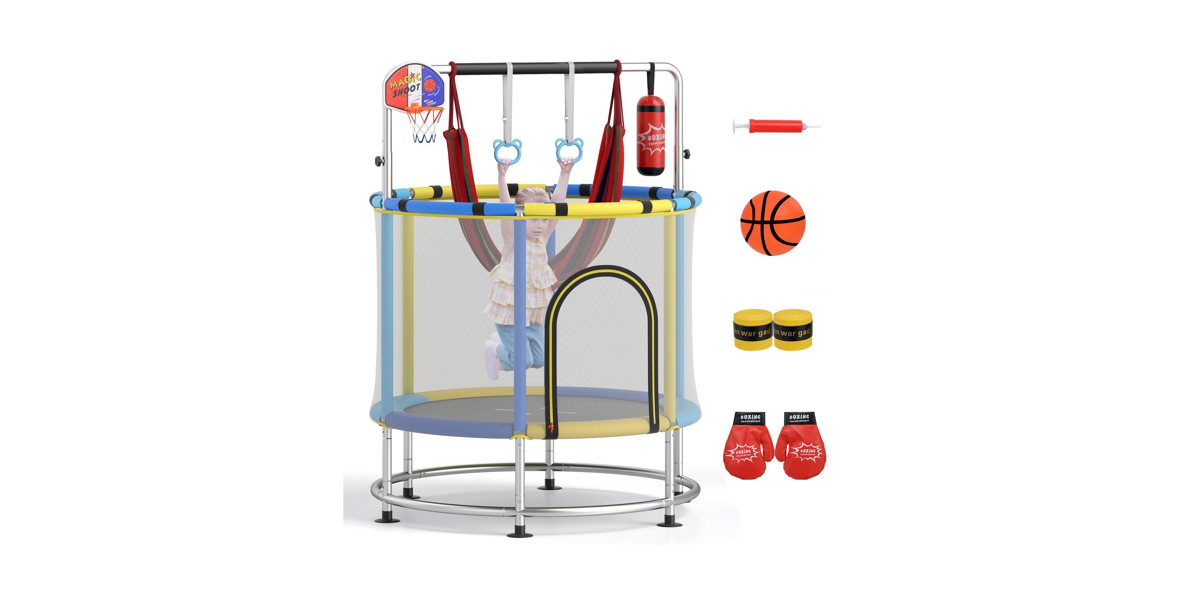 Gymax 6-in-1 Kids Trampoline Combo 55'' Toddler Play Activity Center w/Hammock
