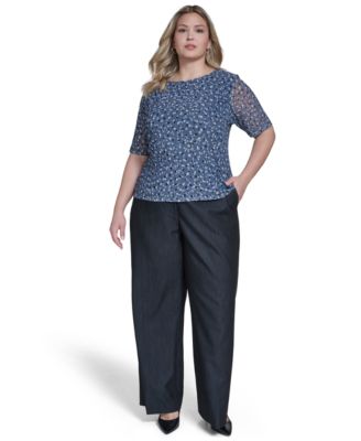 Plus Size Printed Gathered Shoulder Top