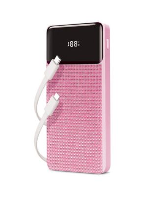 GabbaGoods 10,000mAh Rapid Charging Power Bank with LCD Battery Display, 2 Buillt-In Cables, Bling Design