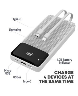 GabbaGoods 10,000mAh Rapid Charging Power Bank with LCD Battery Display, 2 Buillt-In Cables, Bling Design