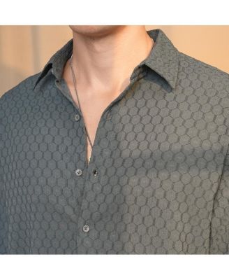 Men's Charcoal Grey Honeycomb-Textured Oversized Shirt