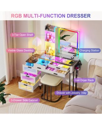 RGB Lighted Vanity Set with Mirror & Wireless Charging Station