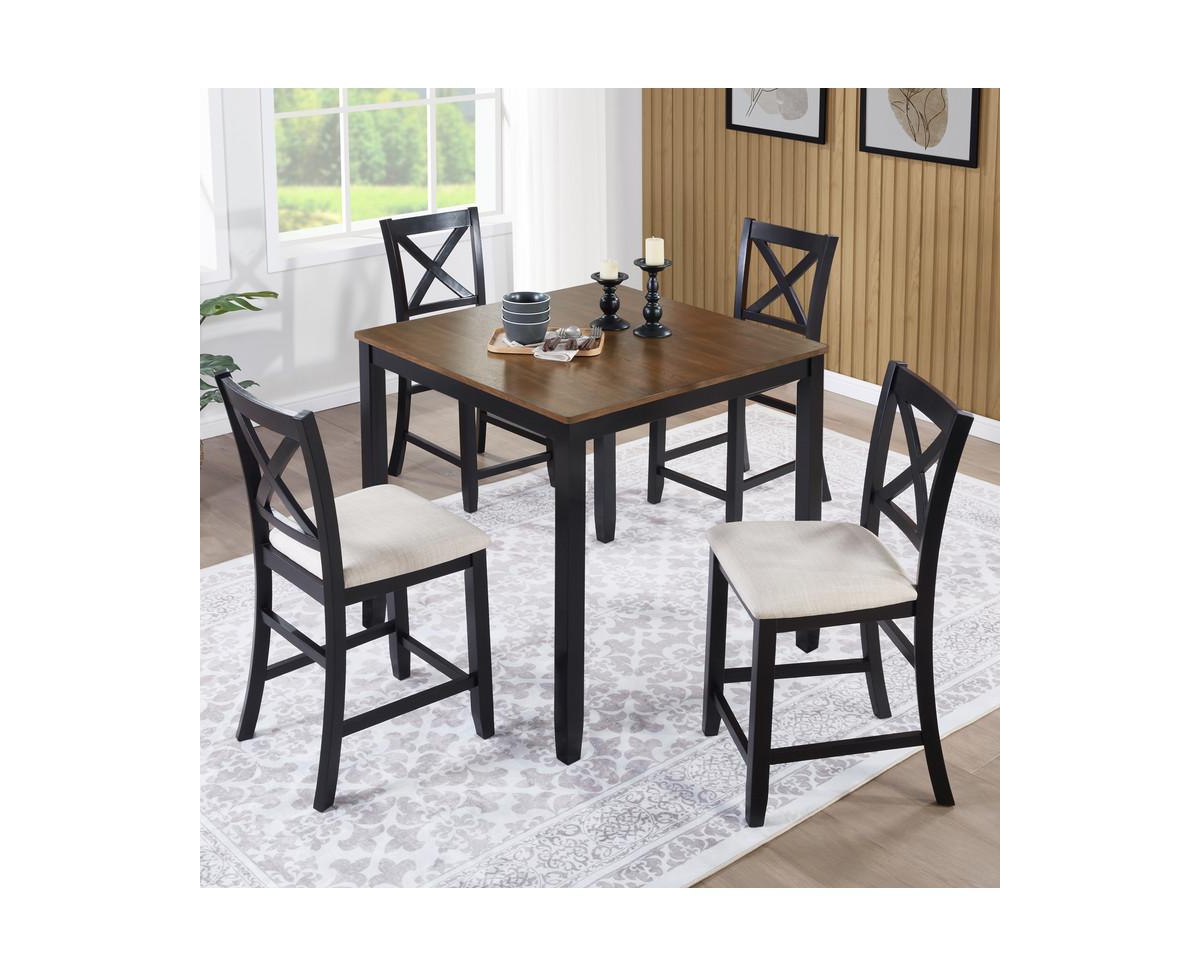 Casainc 5-Piece Classic Counter Height Wood Dining Set with 4 Chairs in Black and Oak Tones
