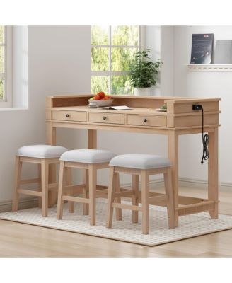 TREXM 4-Piece Retro Dining Set with Kitchen Table 3 Chairs and 3 Storage Drawers