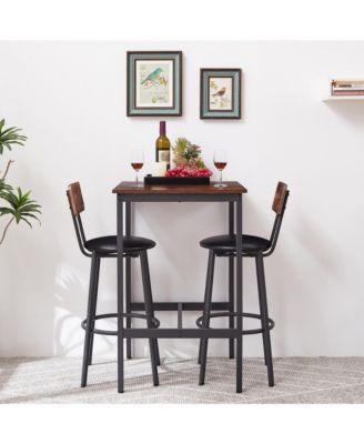 Bar Table Set with 2 Cushioned Backrest Stools, 23.62'' W x 23.62'' D x 35.43'' H