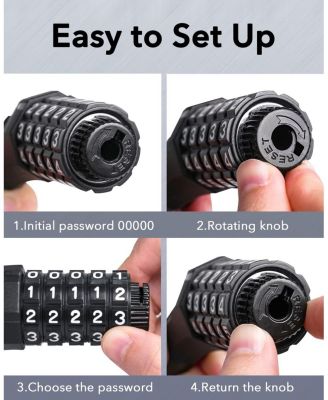 Combination Bike Lock Cable, High Security 5-Digit Resettable Anti-Theft Lock with Mounting Bracket for Bikes and Scooters - Jet Black, 15mm