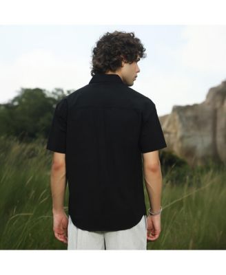 Men's Chocolate Brown & Obsidian Black Flora-Block Shirt