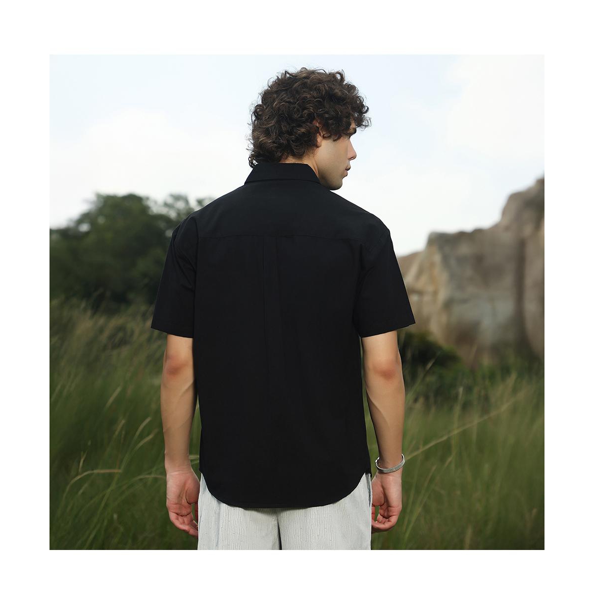 Campus Sutra Men's Chocolate Brown & Obsidian Black Flora-Block Shirt