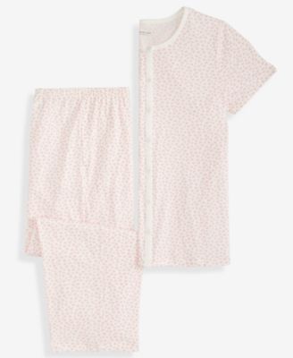 Women's 2-Pc. Cotton Printed Cropped Pajamas Set