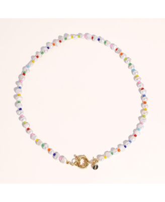 7-8 mm Handcrafted Freshwater Pearl Necklace with Rainbow Beads