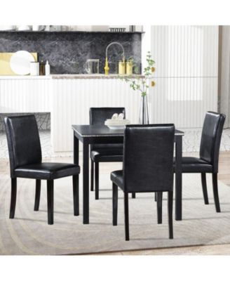 5-Piece Counter Height Dining Set with Crystal Accent Square Wood Table and 4 Upholstered Chairs