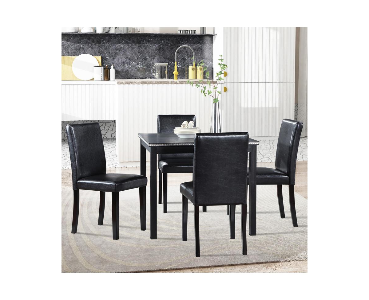 sumyeg 5-Piece Counter Height Dining Set with Crystal Accent Square Wood Table and 4 Upholstered Chairs