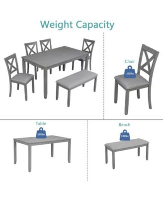 6-Piece Grey Kitchen Counter Set with Rectangular Wooden Dining Table 4 Padded Chairs and Bench