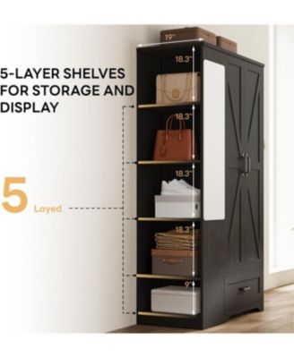 Black Armoire Wardrobe Closet 70 Inches with Mirror, 2 Doors, Drawer, and Shelves