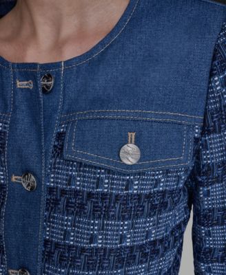 Women's Crewneck Tweed and Denim Jacket