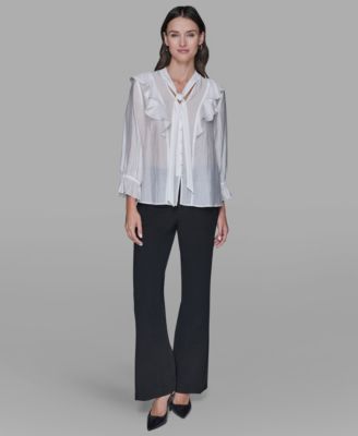 Women's Mock Neck Solid Organza Blouse