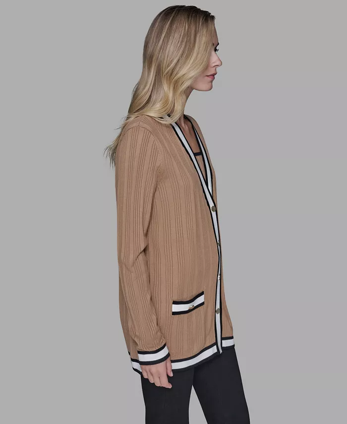 Women's V-Neck Contrast Cardigan - thumbnail 9