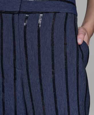 Women's Mid Rise Striped Sequin Pants