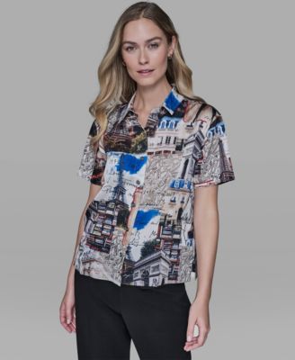 KARL LAGERFELD PARIS - Women's Short-Sleeve Allover City Scene Top