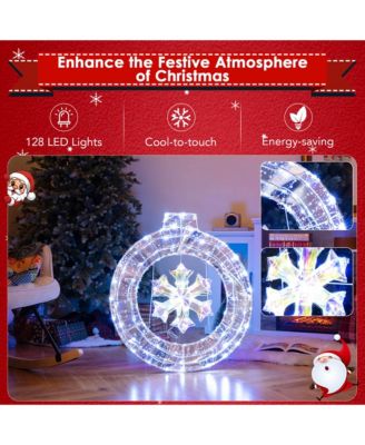 33" Lighted Ornament Pre-Lit Christmas Wreath with 128 Cold White LED Lights
