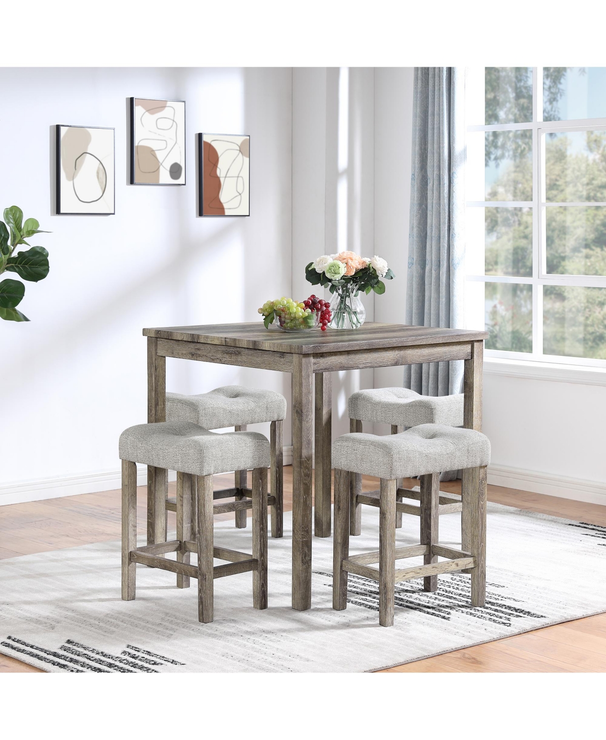Casainc Industrial 5-Piece Dining Set with Bar Table and Chairs in Brown