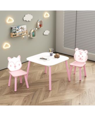 3-Piece Kids Table and Chair Set with Animal Backrest Activity Table