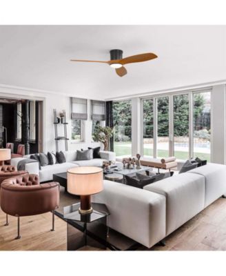 52-inch Modern Minimalist Black 3-Blade Flush Mount with Remote Control,Supporting Mobile Device Connection and Voice Function