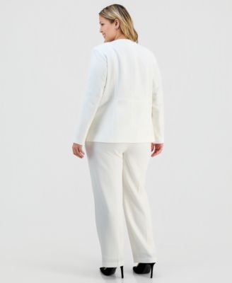 Plus Size Stretch Crepe Button-Front Jacket & Straight-Leg Pants 
