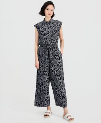 Women's Paisley Button-Front Sleeveless Jumpsuit
