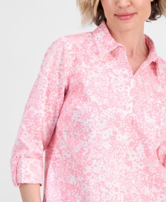 Women's Cotton Shadow Floral Roll-Tab Shirt