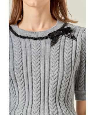 Women's Big Bow Puff Sleeve Knit Top