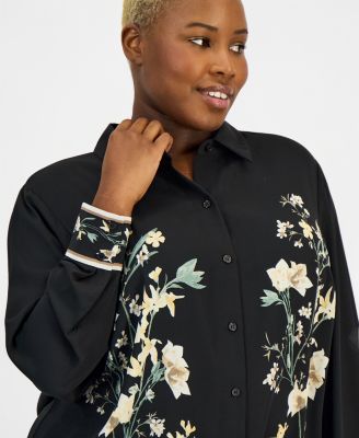 Plus Size Placement-Print Button-Front Shirt