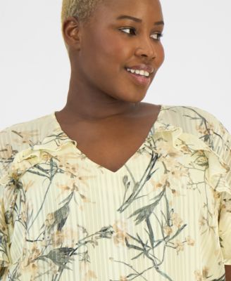 Plus Size Short-Sleeve Ruffled V-Neck Blouse