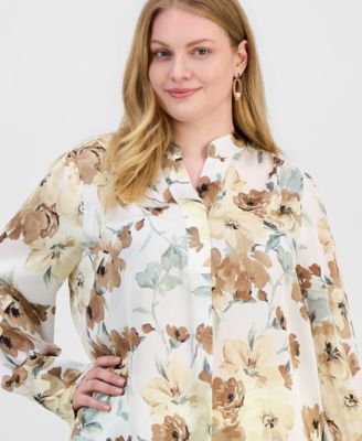 Plus Size Floral Popover Blouse