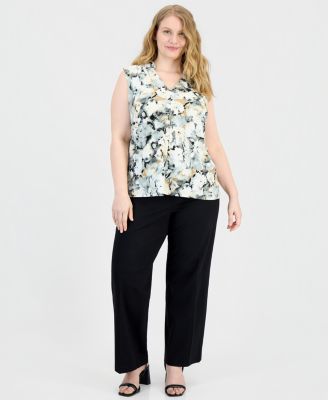 Plus Size V-Neck Sleeveless Printed Knit Top