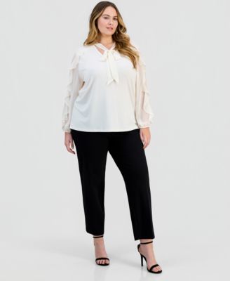 Plus Size Ruffle-Sleeve Tie-Neck Blouse