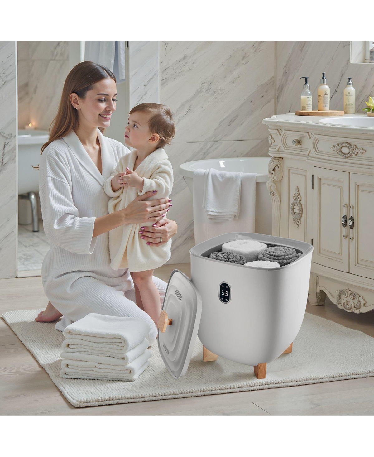 Ecooso Towel Warmers for Bathroom, 25 L Towel Warmer Bucket with Auto Shut Off for Spa Fits up to 5 Oversized Bath Towels, Blankets, Clothes