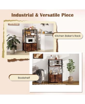 3-Tier Kitchen Baker s Rack with Cabinet 2 Open Shelves 10 S-Shaped Hooks