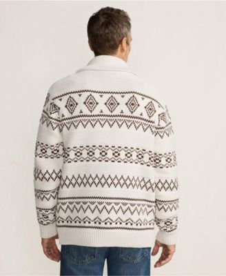 Men's Long Sleeve Cotton Blend Shawl Fairisle Cardigan