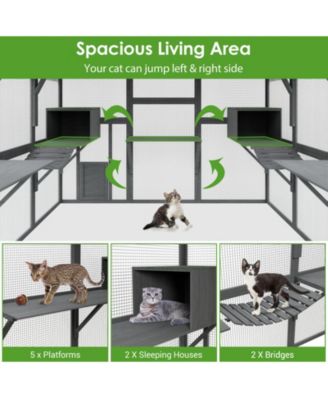43 sq. ft. Cat Run Enclosure Walk in Cat Catio Kitten Condo with Enter Door Roof Cover,  Large Outdoor Cat Cage