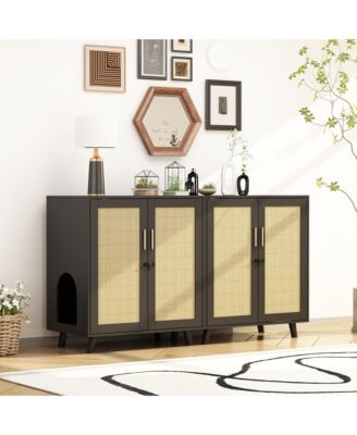 1 PC Wooden Cat Box Enclosure With Lock Sisal Door, Cat Washroom，Storage for Living Room