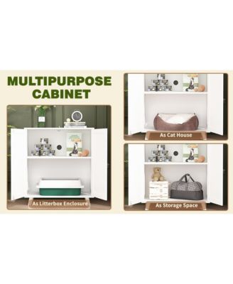 Modern Cat Litter Box Enclosure, White Hidden Litter Box Furniture Cat Washroom Storage With Lock Sisal Door for Rooms