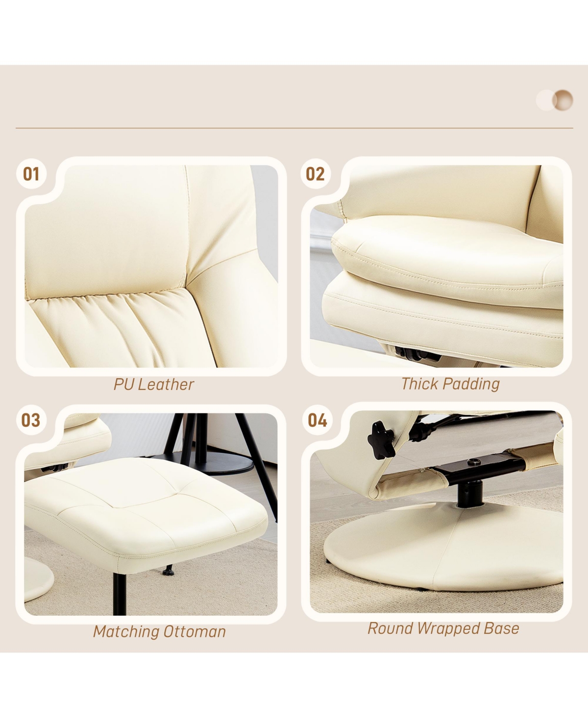 Homcom Swivel Recliner with Ottoman Reclining Chair and Footrest,