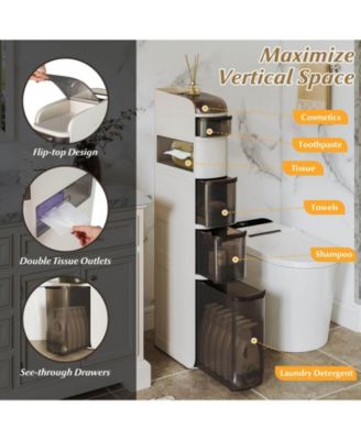 6-Tier Narrow Bathroom Storage Cabinet with Drawers Tissue Box Wheels for Kitchen