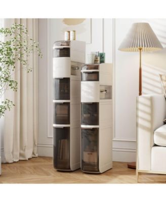 5-Tier Narrow Bathroom Storage Cabinet with Drawers Tissue Box Wheels for Kitchen