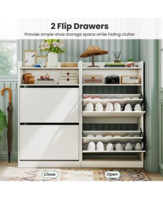 Shoe Storage Cabinet with 2 Flip Drawers, Adjustable Removable Shelves for Entryway