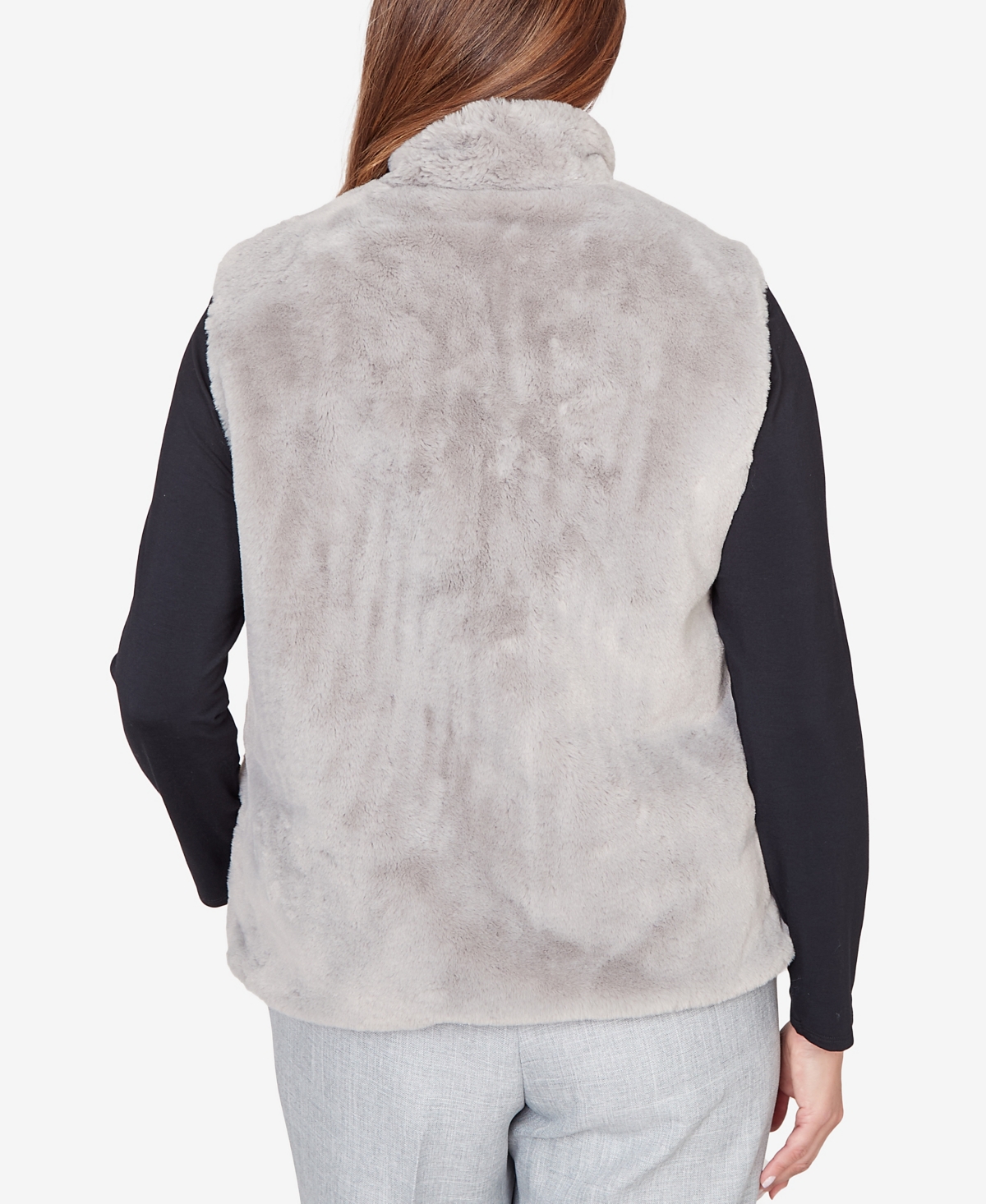 Alfred Dunner Women's Stockbridge Plush Faux Fur Zip Front Vest Jacket In White