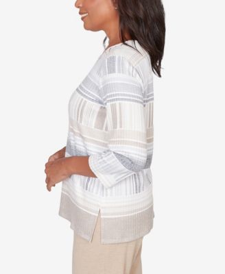 Women's Comfort & Joy Geometric Stripe Embellished Crew Neck Top